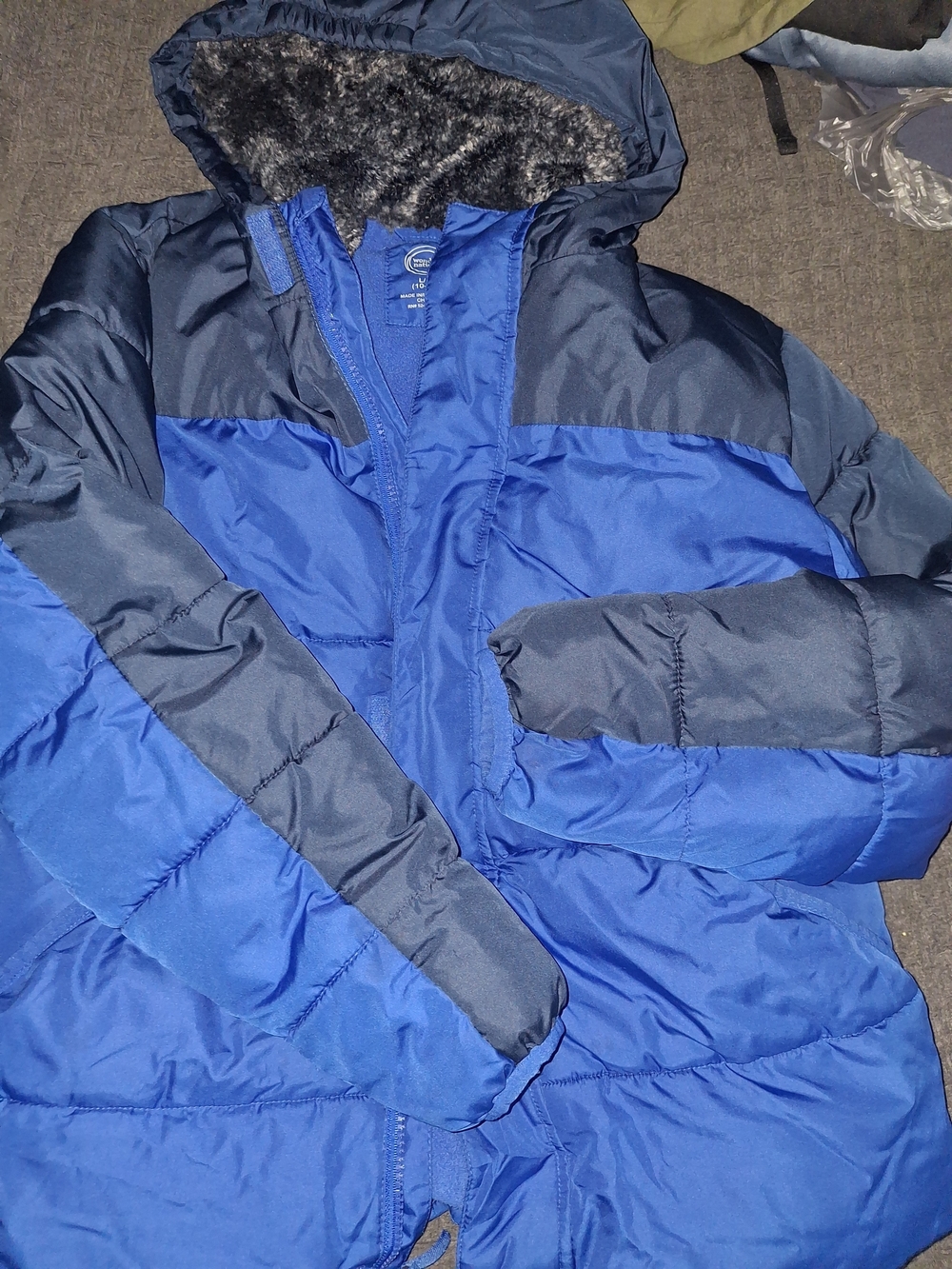 wonder nation Blue Two-Tone Puffer Jacket with Hood